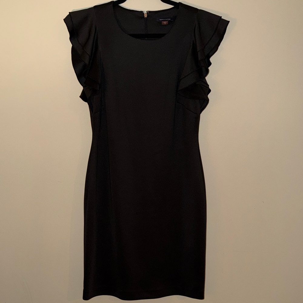 Tommy Hilfiger Elegant Black Ruffle Sleeve Dress Size 10
